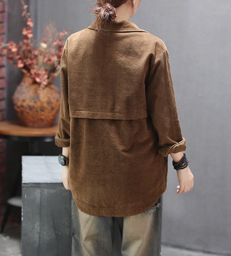 Corduroy Blouses for Women - Autumn Long Sleeve Tops - AGB LuxeDrop