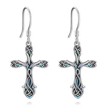 Cross Earring 925 Sterling Silver Celtic Knot Tulip Cross Dangle Drop Earrings Gifts for Women Jewelry - AGB LuxeDrop