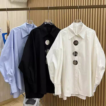 Korean Vintage Loose Long Sleeve Blouses in 8 Colors - AGB LuxeDrop