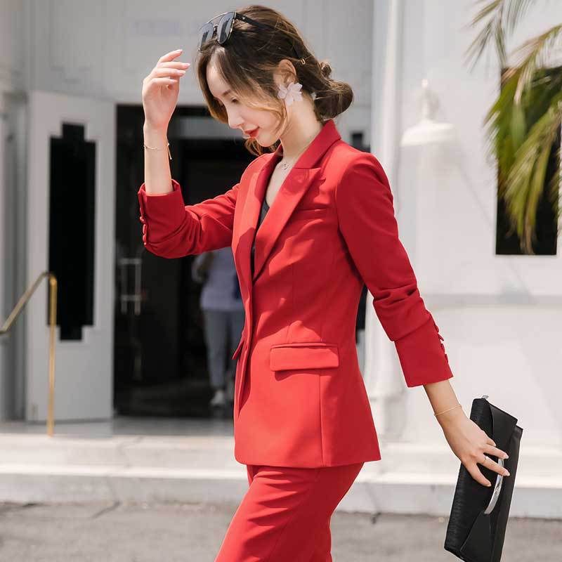 Red Women's Suit Set - Fashionable Work Attire - AGB LuxeDrop