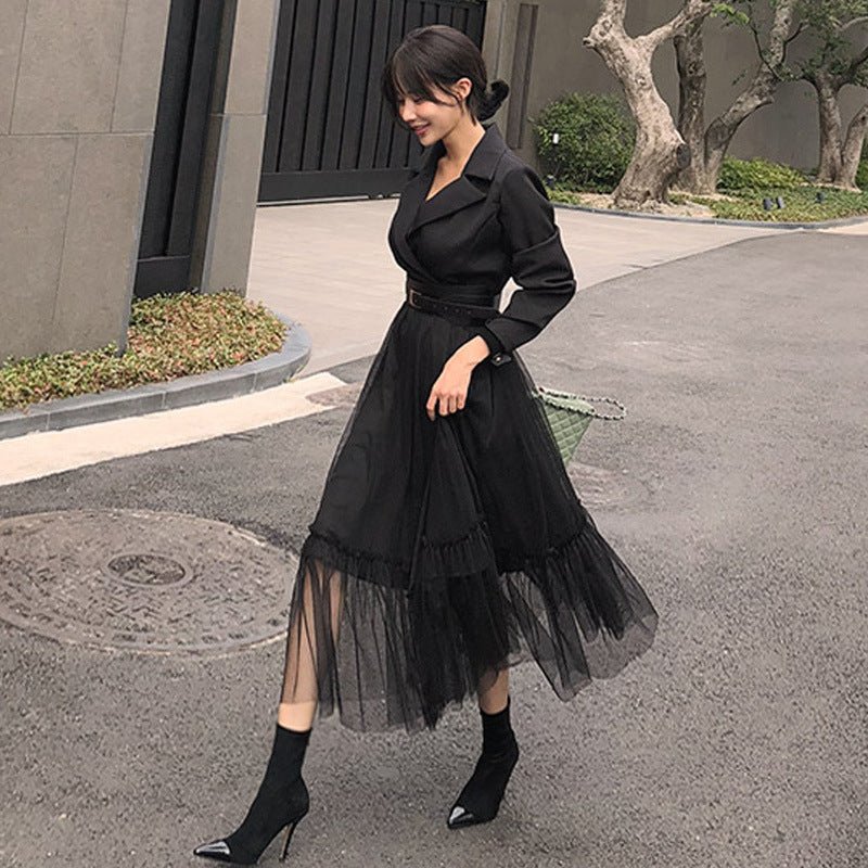 Women's Suit Collar Mesh Dress - AGB LuxeDrop
