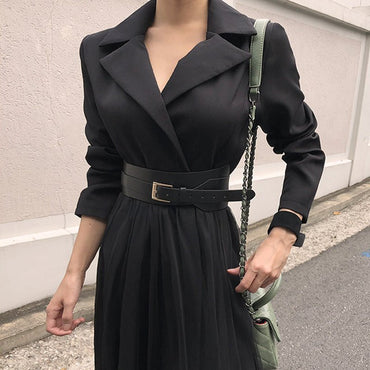 Women's Suit Collar Mesh Dress - AGB LuxeDrop