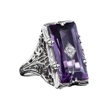 Yuren 925 Silver Large Amethyst Gem Band Ring Wedding Proposed Women Jewelry Size 6-10 (US code 7) - AGB LuxeDrop