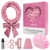 weiwei Heatless Overnight Curling Headband 70" Soft Hair Rollers to Sleep In Long Wave Hair Wrap for Women 9PCS Curling Rod Gift Set (Pink)