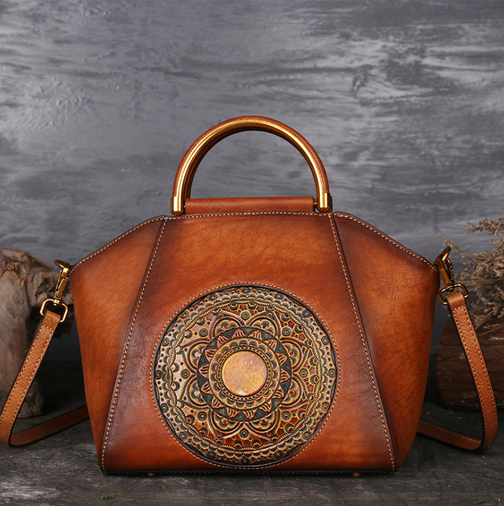 Embossed Genuine Leather Tote Bag for Women