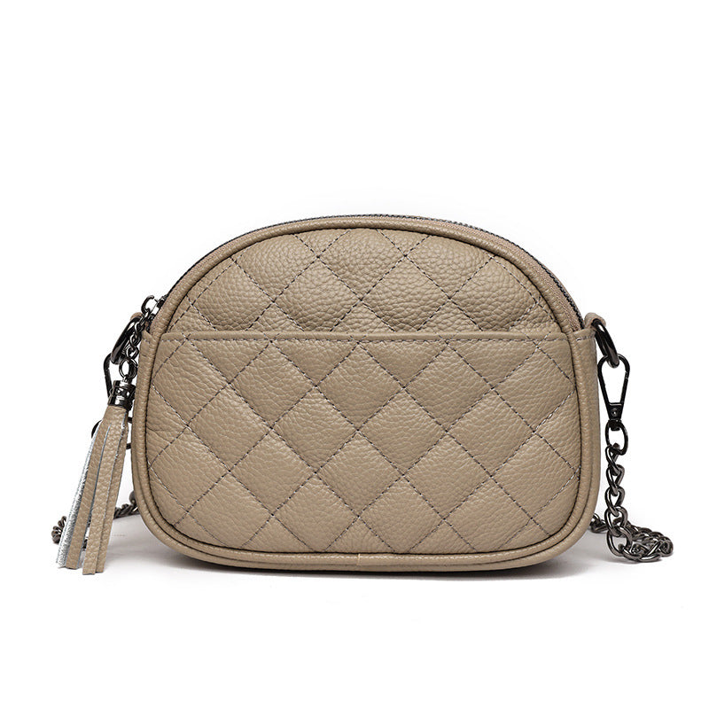 Genuine Leather Oval Shoulder Bag for Women