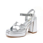 Amoji Womens Silver Platform Heels Chunky Heeled Sandals Dress Block Heels Thick Heels Prom Wedding Shoes 312 Silver Heels Size 6 Women - AGB LuxeDrop
