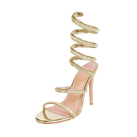 Baffoloo Womenss Rhinestone Sandals Sparkly Heels for Women Ankle Wrap Up Strappy Shoes Prom Heels Sexy Heels Party Sandals Gold Size7.5 - AGB LuxeDrop