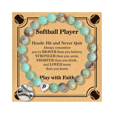BAYLAY Softball Gifts for Women - Natural Stone Initial P Bracelets | Softball Gifts | Christmas Gifts | Women Gifts | Softball Gifts for Women Jewelry - AGB LuxeDrop