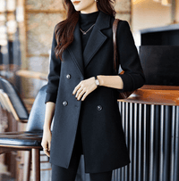 Black Double Breasted Women's Suit Jacket for Fall/Winter - AGB LuxeDrop