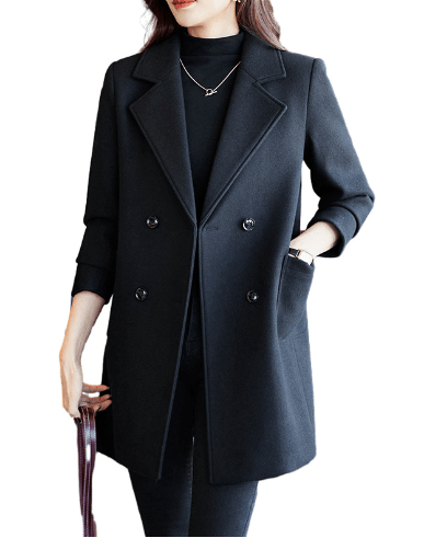Black Double Breasted Women's Suit Jacket for Fall/Winter - AGB LuxeDrop