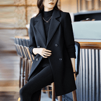 Black Double Breasted Women's Suit Jacket for Fall/Winter - AGB LuxeDrop
