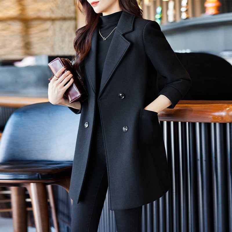 Black Double Breasted Women's Suit Jacket for Fall/Winter - AGB LuxeDrop