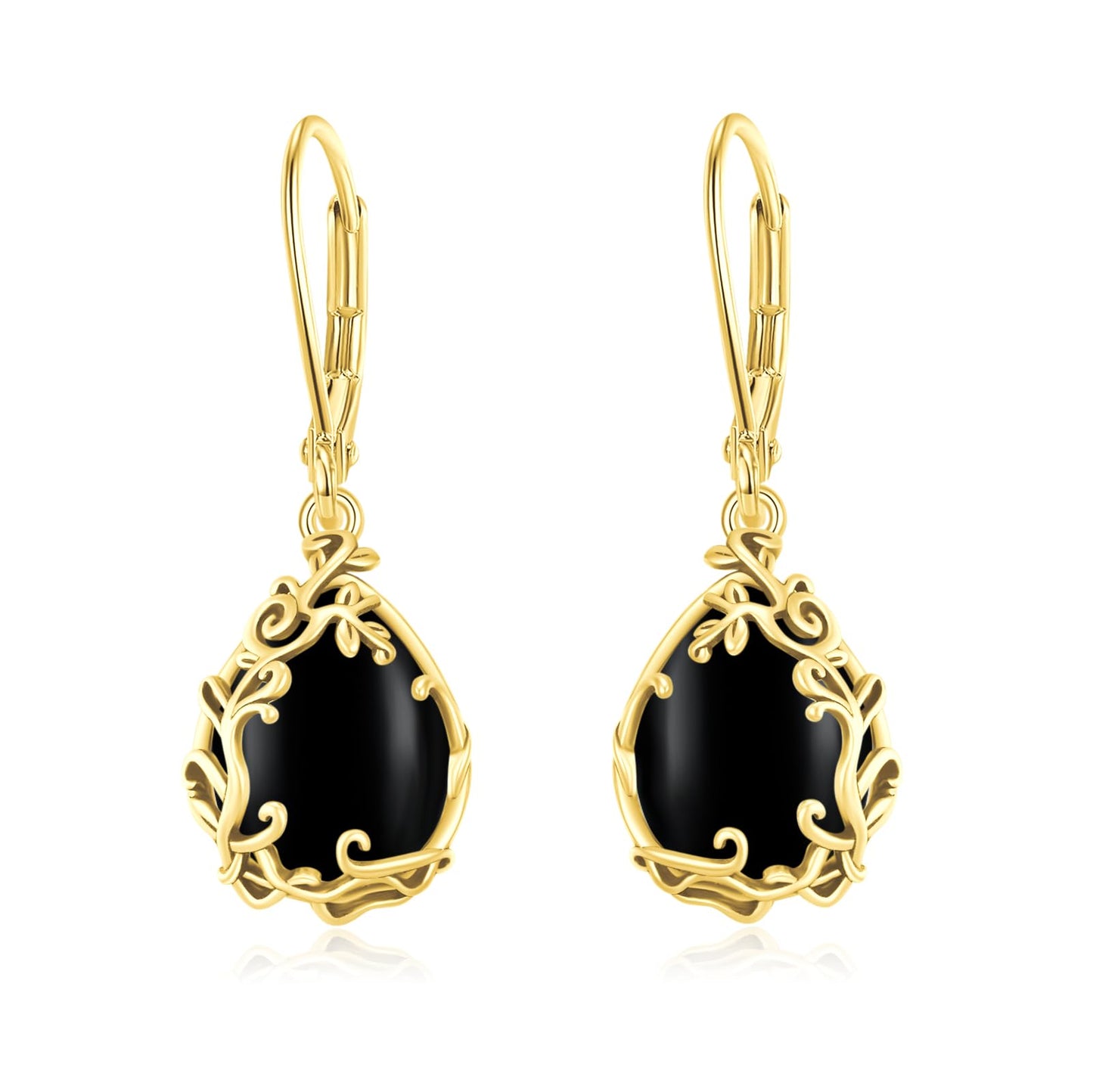 Black Onyx Filigree Teardrop Drop Dangle Earrings Sterling Silver Leverback Earrings for Women Jewelry Gifts - AGB LuxeDrop