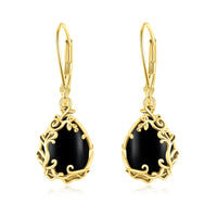 Black Onyx Filigree Teardrop Drop Dangle Earrings Sterling Silver Leverback Earrings for Women Jewelry Gifts - AGB LuxeDrop