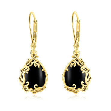 Black Onyx Filigree Teardrop Drop Dangle Earrings Sterling Silver Leverback Earrings for Women Jewelry Gifts - AGB LuxeDrop