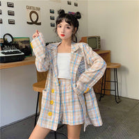 Checkered Women's Suit Set with High-Waisted Shorts - AGB LuxeDrop
