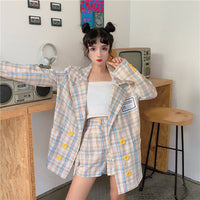 Checkered Women's Suit Set with High-Waisted Shorts - AGB LuxeDrop