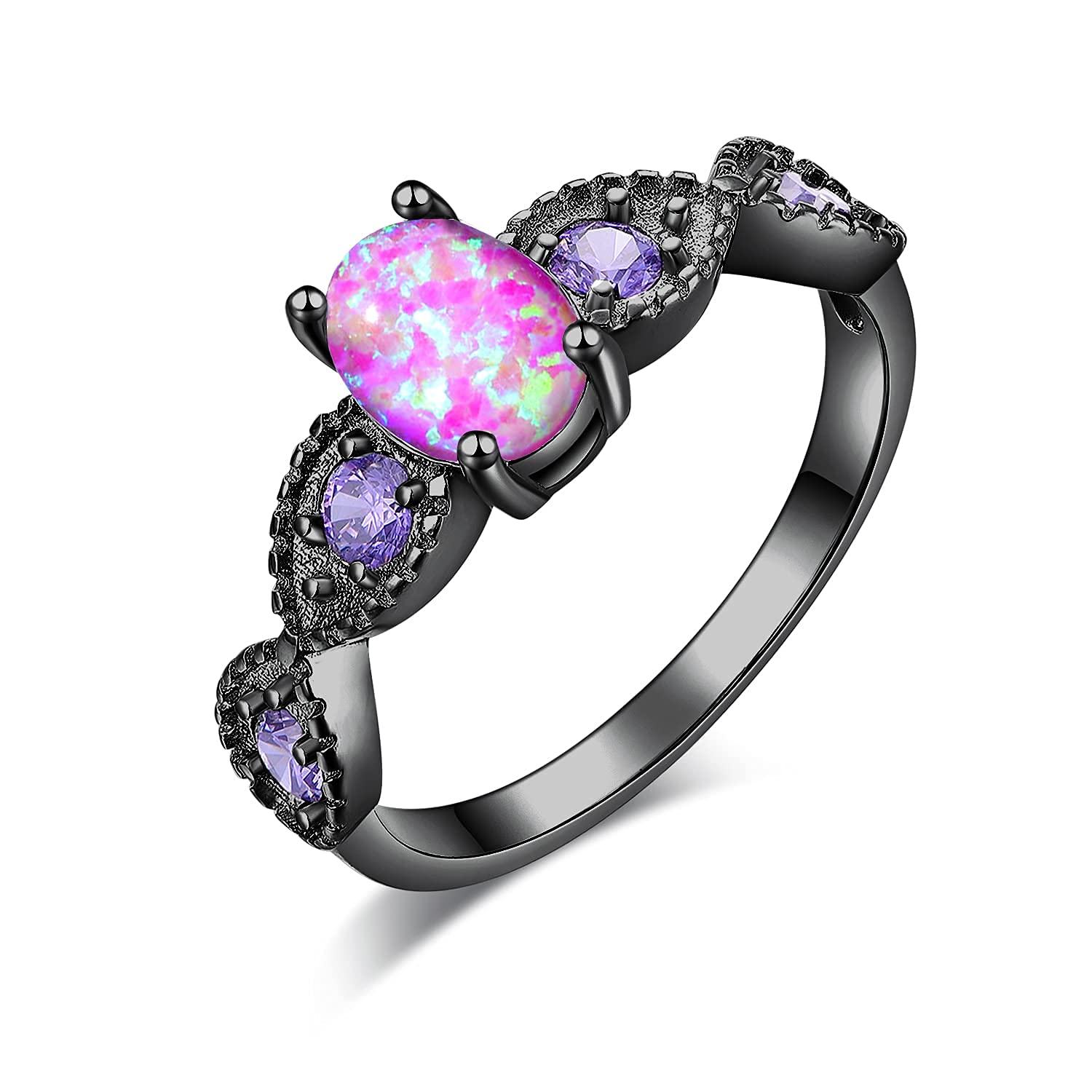 CiNily Black Gold Purple Opal Ring- Black Gold Plated Women Jewelry Gemstone Engagement Anniversary Ring Size 12 - AGB LuxeDrop
