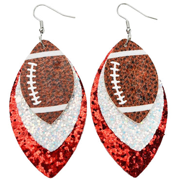 Colorful Layered Football Leather Dangle Earrings Glitter Football Sports Lover Teardrop Earrings for Women Jewelry (G) - AGB LuxeDrop