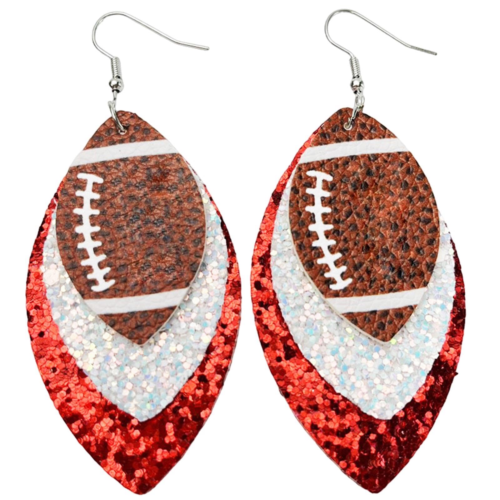 Colorful Layered Football Leather Dangle Earrings Glitter Football Sports Lover Teardrop Earrings for Women Jewelry (G) - AGB LuxeDrop