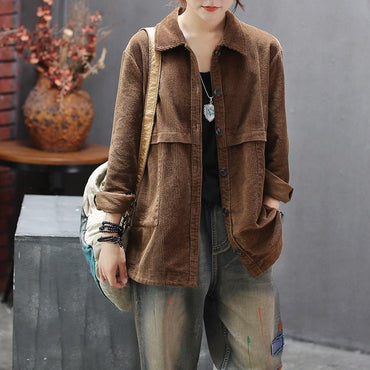 Corduroy Blouses for Women - Autumn Long Sleeve Tops - AGB LuxeDrop