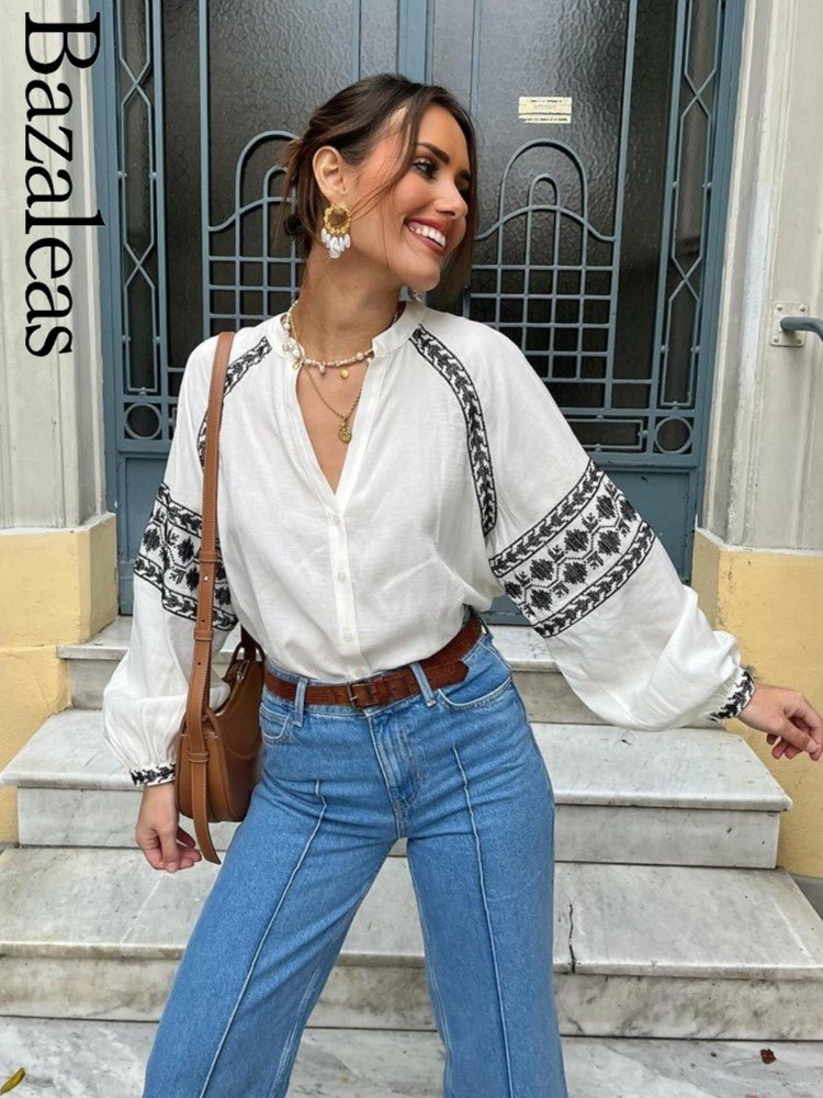 Elegant Loose Blouses - Bohimian 2024 Long Sleeve Tops - AGB LuxeDrop