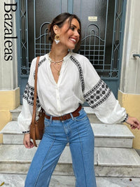 Elegant Loose Blouses - Bohimian 2024 Long Sleeve Tops - AGB LuxeDrop