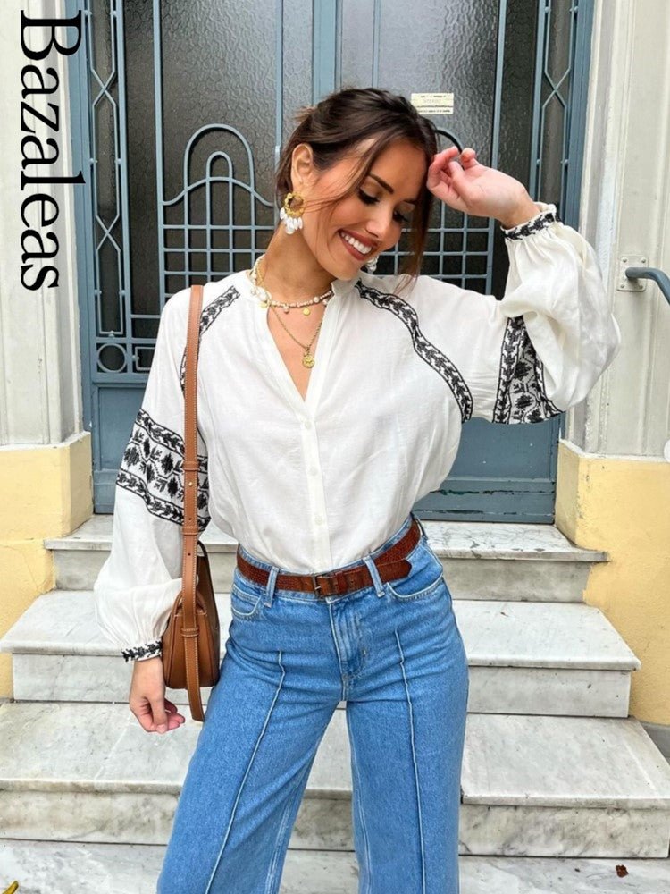 Elegant Loose Blouses - Bohimian 2024 Long Sleeve Tops - AGB LuxeDrop