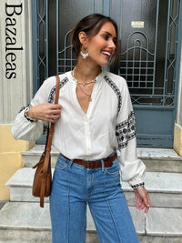 Elegant Loose Blouses - Bohimian 2024 Long Sleeve Tops - AGB LuxeDrop