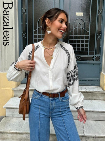 Elegant Loose Blouses - Bohimian 2024 Long Sleeve Tops - AGB LuxeDrop