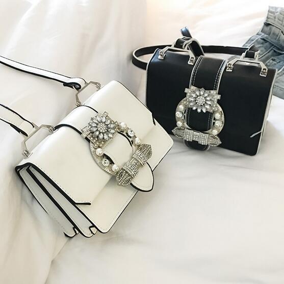 Elegant Women's Designer Diamond Lock Handbags in PU Leather - AGB LuxeDrop