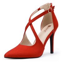 IDIFU Red Heels Womens Pumps Closed Toe Heels Stiletto High Heels Strappy Heels Wedding Bridal Office Homecoming Dress Shoes for Women Comfortable Dressy Pointed Toe Zip Pumps Heels(Red Suede5.5) - AGB LuxeDrop