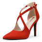 IDIFU Red Heels Womens Pumps Closed Toe Heels Stiletto High Heels Strappy Heels Wedding Bridal Office Homecoming Dress Shoes for Women Comfortable Dressy Pointed Toe Zip Pumps Heels(Red Suede5.5) - AGB LuxeDrop