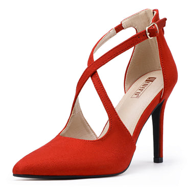 IDIFU Red Heels Womens Pumps Closed Toe Heels Stiletto High Heels Strappy Heels Wedding Bridal Office Homecoming Dress Shoes for Women Comfortable Dressy Pointed Toe Zip Pumps Heels(Red Suede5.5) - AGB LuxeDrop