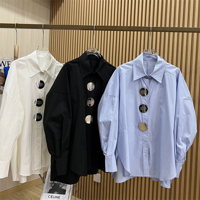 Korean Vintage Loose Long Sleeve Blouses in 8 Colors - AGB LuxeDrop