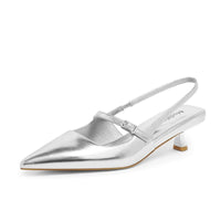 Modatope Slingback Kitten Heels for Women Pointed Toe Silver Heels Closed Toe Stiletto Low Heels Women Pumps Dress Shoes Size 6.5 - AGB LuxeDrop