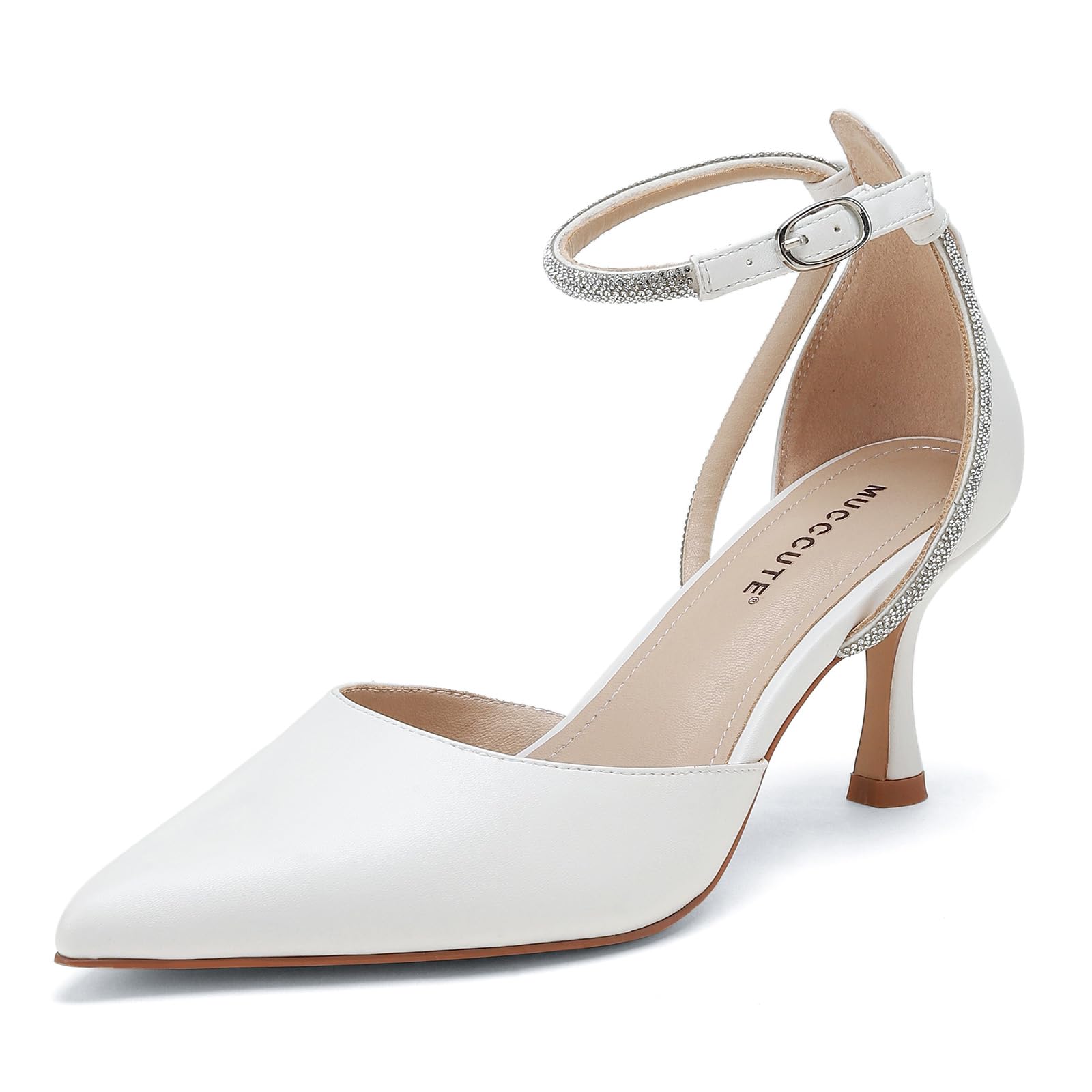 MUCCCUTE White Heels Closed Toe Heels for Women Kitten Heels Pointed Toe Elegant Comfortable Dressy Wedding Party Work Pumps Size 7 - AGB LuxeDrop