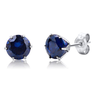 Orovi Women Jewelry 14K (585) White Gold Round Sapphire Classic everyday Stud Earrings - AGB LuxeDrop