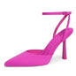 QIY Hot Pink Heels for Women Closed Toe Rose Red Kitten Heels Heeled Sandals Slingback Ankle Strap High Heels Pumps Strappy Heels Pointed Toe Bridal Wedding Shoes Size 8.5 - AGB LuxeDrop