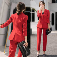 Red Women's Suit Set - Fashionable Work Attire - AGB LuxeDrop