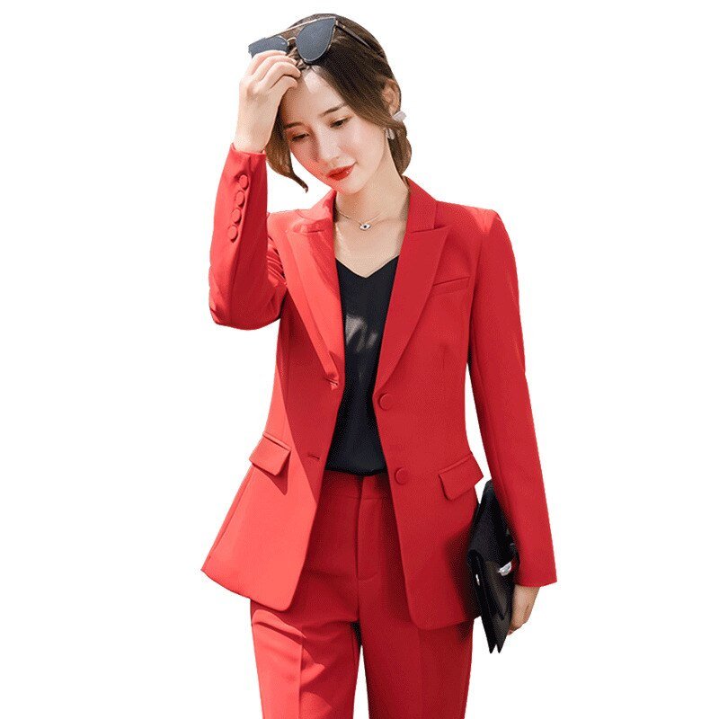 Red Women's Suit Set - Fashionable Work Attire - AGB LuxeDrop