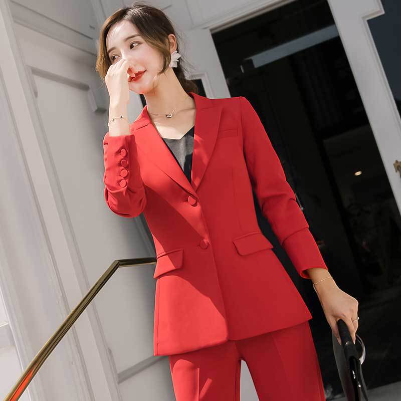 Red Women's Suit Set - Fashionable Work Attire - AGB LuxeDrop