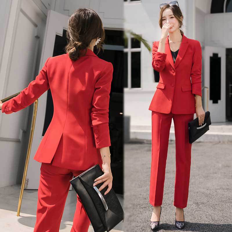 Red Women's Suit Set - Fashionable Work Attire - AGB LuxeDrop
