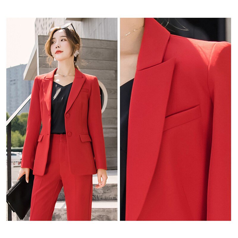 Red Women's Suit Set - Fashionable Work Attire - AGB LuxeDrop