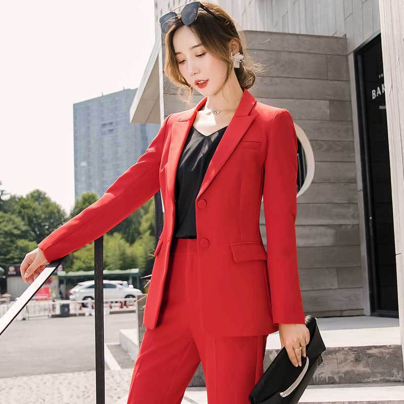 Red Women's Suit Set - Fashionable Work Attire - AGB LuxeDrop