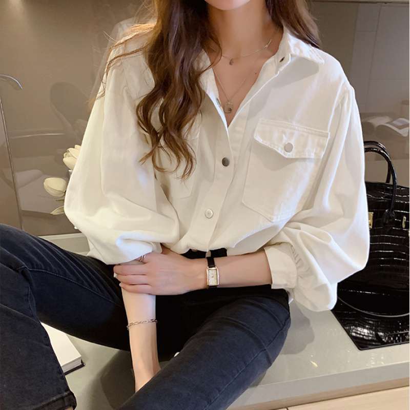 Spring Fashion Solid Long Sleeve Blouses with Pockets - AGB LuxeDrop