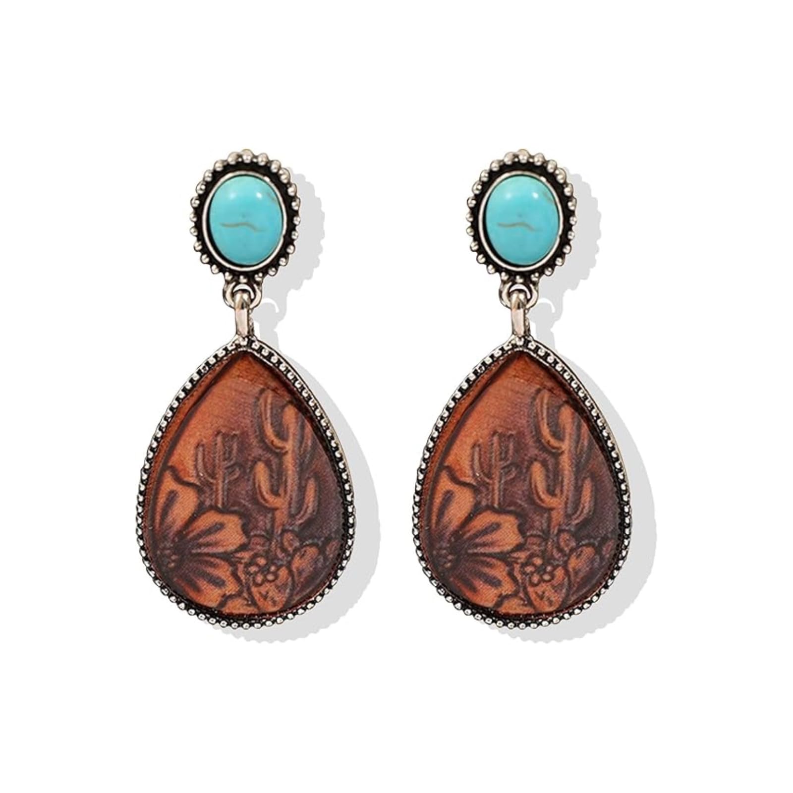 Western Outfit Earrings for Women Oval Turquoise Dangle Earrings Vintage Silver Drop Earrings Western Country Concert Outfits for Women Jewelry Gift - AGB LuxeDrop