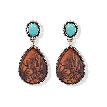 Western Outfit Earrings for Women Oval Turquoise Dangle Earrings Vintage Silver Drop Earrings Western Country Concert Outfits for Women Jewelry Gift - AGB LuxeDrop
