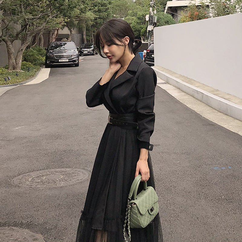 Women's Suit Collar Mesh Dress - AGB LuxeDrop